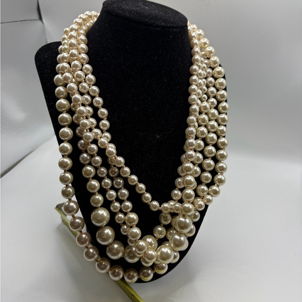 J Crew Gorgeous 5 Strand Hand Knotted Graduated Faux ivory Pearl Necklace 21”